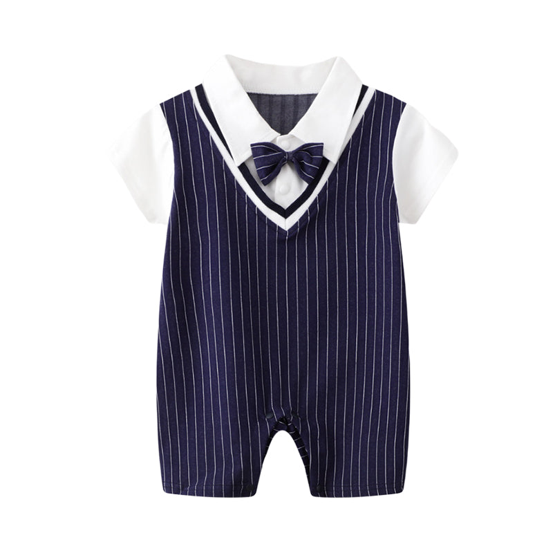 Baby Boys Striped Bow Birthday Party Rompers Wholesale 22121410