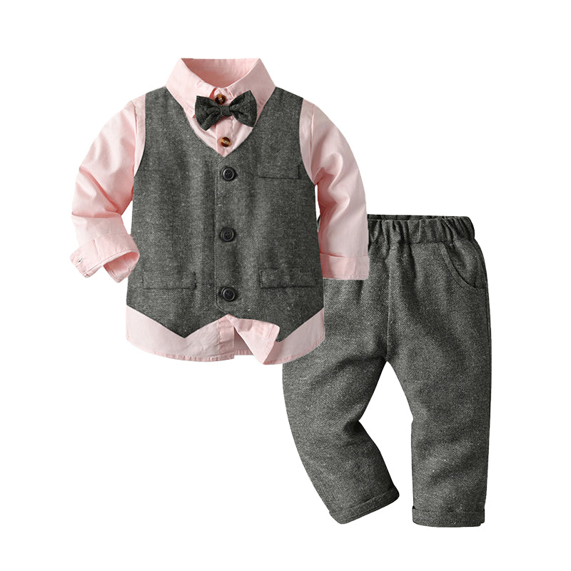 3 Pieces Set Kid Boys Birthday Solid Color Bow Shirts And Vests Waistcoats And Pants Wholesale 221214101