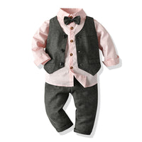 Load image into Gallery viewer, 3 Pieces Set Kid Boys Birthday Solid Color Bow Shirts And Vests Waistcoats And Pants Wholesale 221214101
