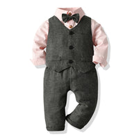 Load image into Gallery viewer, 3 Pieces Set Kid Boys Birthday Solid Color Bow Shirts And Vests Waistcoats And Pants Wholesale 221214101
