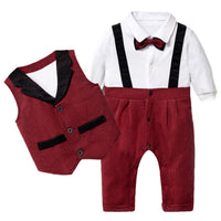 Load image into Gallery viewer, 3 Pieces Set Baby Boys Bow Jumpsuits And Solid Color Vests Waistcoats And Hats Wholesale 221214109
