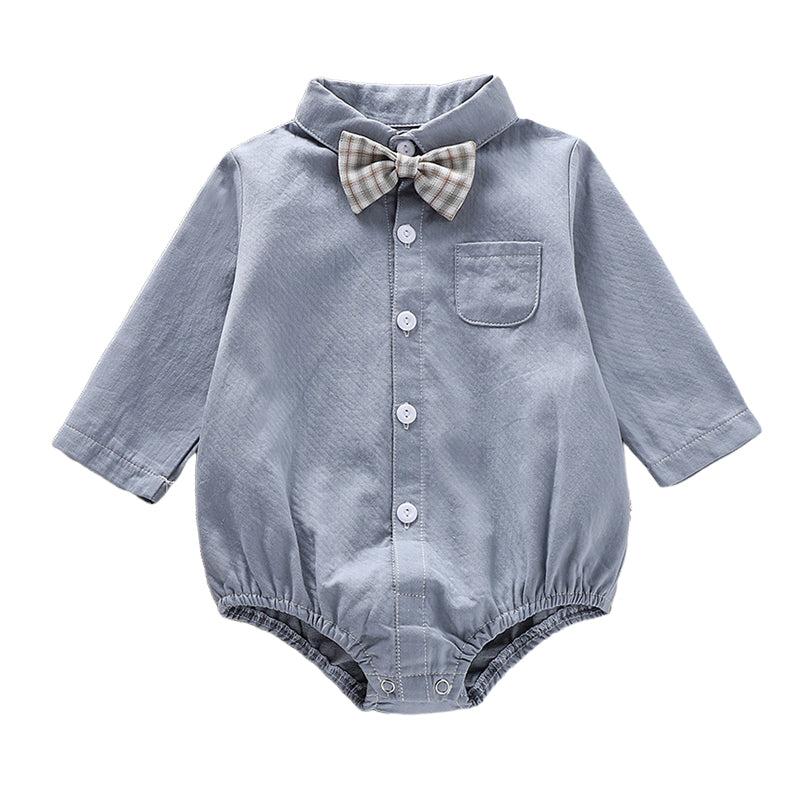 Baby Boys Solid Color Bow Birthday Party Rompers Wholesale 221214111