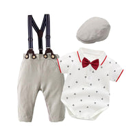 Load image into Gallery viewer, 3 Pieces Set Baby Boys Bow Rompers Color-blocking Jumpsuits And Striped Hats Wholesale 221214113
