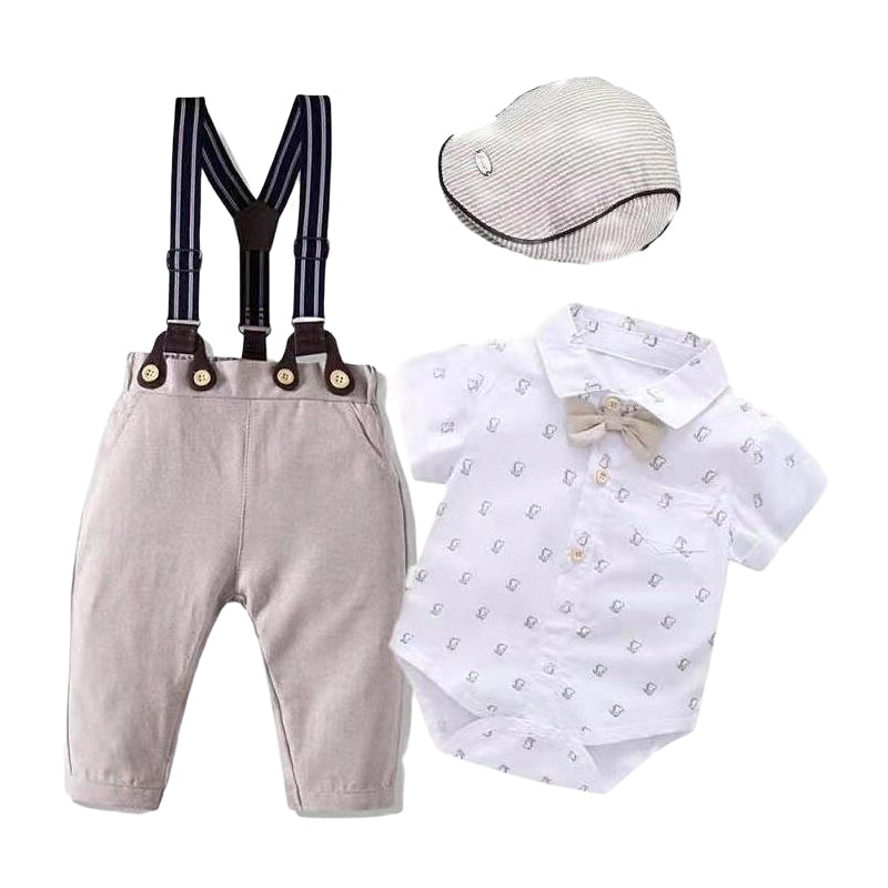 3 Pieces Set Baby Boys Bow Rompers Color-blocking Jumpsuits And Striped Hats Wholesale 221214113