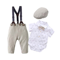 Load image into Gallery viewer, 3 Pieces Set Baby Boys Bow Rompers Color-blocking Jumpsuits And Striped Hats Wholesale 221214113
