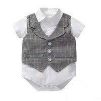 Load image into Gallery viewer, 3 Pieces Set Baby Boys Birthday Color-blocking Checked Bow Rompers And Shorts And Hats Wholesale 221214115
