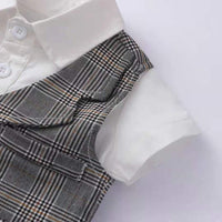 Load image into Gallery viewer, 3 Pieces Set Baby Boys Birthday Color-blocking Checked Bow Rompers And Shorts And Hats Wholesale 221214115
