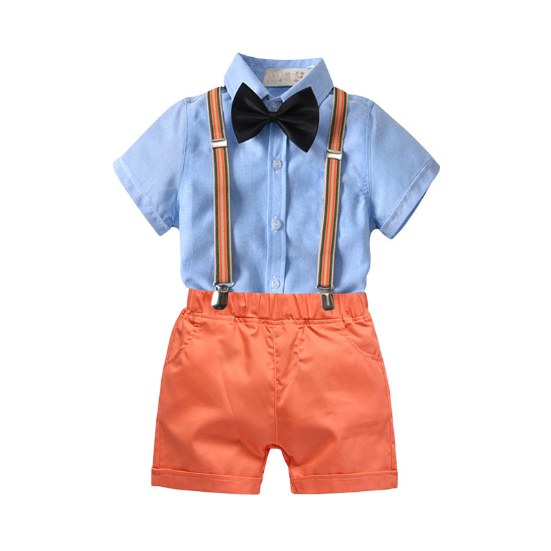 2 Pieces Set Baby Kid Boys Birthday Solid Color Bow Shirts And Rompers Wholesale 221214117