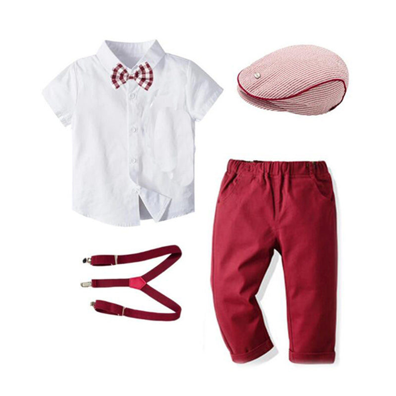 4 Pieces Set Baby Kid Boys Birthday Solid Color Bow Shirts Pants Others accessories And Hats Wholesale 221214118