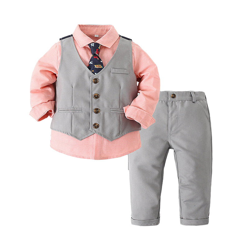 3 Pieces Set Baby Kid Boys Birthday Solid Color Bow Shirts Color-blocking Vests Waistcoats And Pants Wholesale 221214119