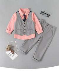 Load image into Gallery viewer, 3 Pieces Set Baby Kid Boys Birthday Solid Color Bow Shirts Color-blocking Vests Waistcoats And Pants Wholesale 221214119

