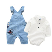 Load image into Gallery viewer, 3 Pieces Set Baby Boys Solid Color Rompers Cartoon Embroidered Jumpsuits And Hats Wholesale 22121412
