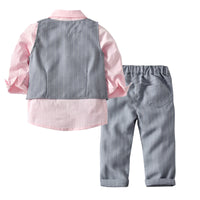 Load image into Gallery viewer, 3 Pieces Set Baby Kid Boys Birthday Solid Color Bow Shirts And Striped Vests Waistcoats And Pants Wholesale 221214121
