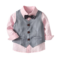 Load image into Gallery viewer, 3 Pieces Set Baby Kid Boys Birthday Solid Color Bow Shirts And Striped Vests Waistcoats And Pants Wholesale 221214121
