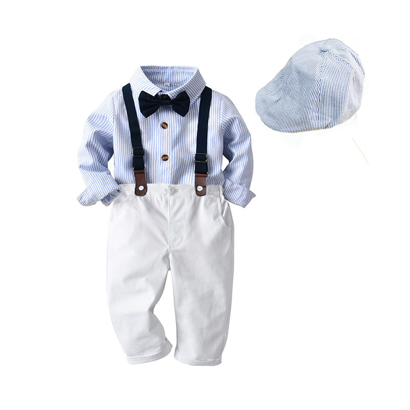 2 Pieces Set Baby Kid Boys Birthday Party Striped Bow Shirts And Solid Color Jumpsuits Wholesale 221214123