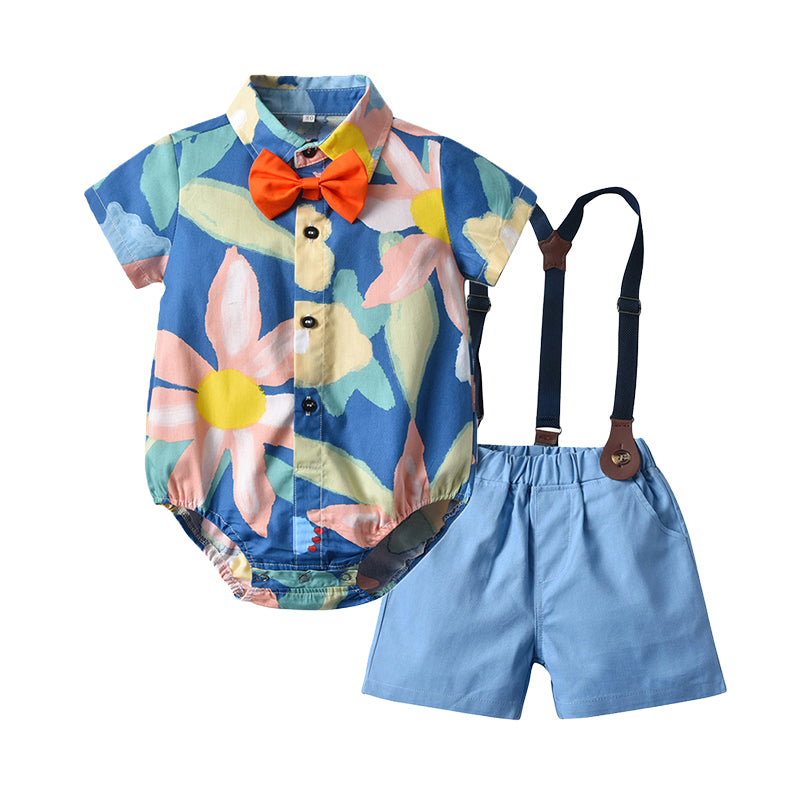 2 Pieces Set Baby Boys Print Rompers And Solid Color Rompers Wholesale 221214125