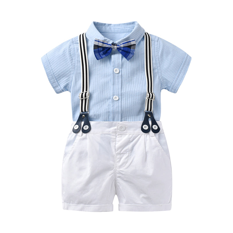 2 Pieces Set Baby Kid Boys Bow Shirts And Solid Color Rompers Wholesale 221214134