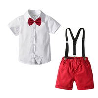 Load image into Gallery viewer, 2 Pieces Set Baby Kid Boys Bow Shirts And Solid Color Jumpsuits Wholesale 221214136
