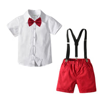 Load image into Gallery viewer, 2 Pieces Set Baby Kid Boys Dressy Solid Color Bow Shirts And Shorts Suits Wholesale 221214138
