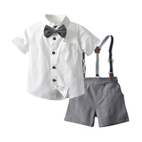 Load image into Gallery viewer, 2 Pieces Set Baby Kid Boys Birthday Solid Color Bow Shirts And Rompers Wholesale 221214141
