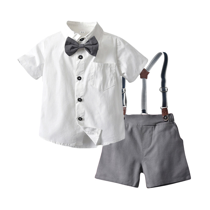2 Pieces Set Baby Kid Boys Birthday Solid Color Bow Shirts And Rompers Wholesale 221214141