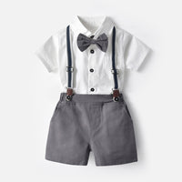 Load image into Gallery viewer, 2 Pieces Set Baby Kid Boys Birthday Solid Color Bow Shirts And Rompers Wholesale 221214141

