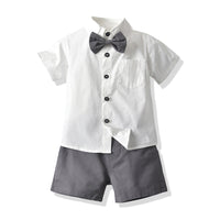 Load image into Gallery viewer, 2 Pieces Set Baby Kid Boys Birthday Solid Color Bow Shirts And Rompers Wholesale 221214141
