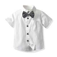 Load image into Gallery viewer, 2 Pieces Set Baby Kid Boys Birthday Solid Color Bow Shirts And Rompers Wholesale 221214141
