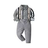 Load image into Gallery viewer, 2 Pieces Set Baby Kid Boys Birthday Striped Bow Shirts And Solid Color Jumpsuits Wholesale 221214142
