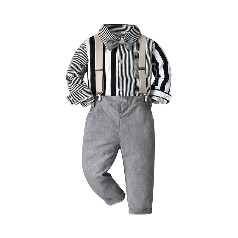 2 Pieces Set Baby Kid Boys Birthday Striped Bow Shirts And Solid Color Jumpsuits Wholesale 221214142