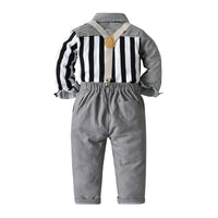 Load image into Gallery viewer, 2 Pieces Set Baby Kid Boys Birthday Striped Bow Shirts And Solid Color Jumpsuits Wholesale 221214142
