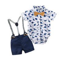 Load image into Gallery viewer, 2 Pieces Set Baby Boys Dinosaur Bow Rompers And Solid Color Jumpsuits Wholesale 221214147
