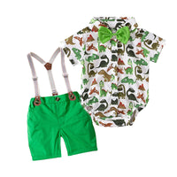 Load image into Gallery viewer, 2 Pieces Set Baby Boys Dinosaur Bow Rompers And Solid Color Jumpsuits Wholesale 221214149
