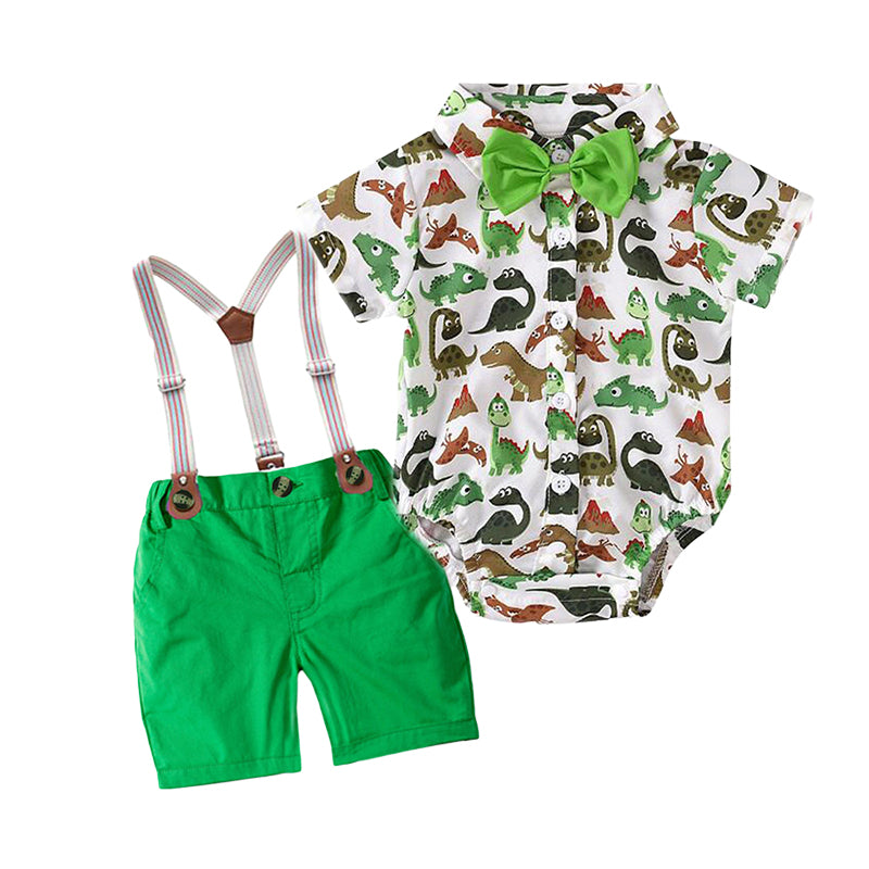 2 Pieces Set Baby Boys Dinosaur Bow Rompers And Solid Color Jumpsuits Wholesale 221214149