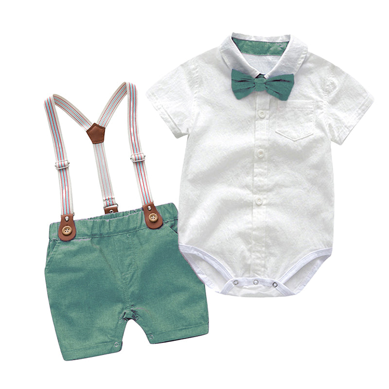 2 Pieces Set Baby Boys Bow Rompers And Solid Color Rompers Wholesale 22121415