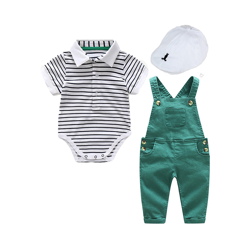 2 Pieces Set Baby Boys Striped Rompers And Solid Color Jumpsuits Wholesale 221214153