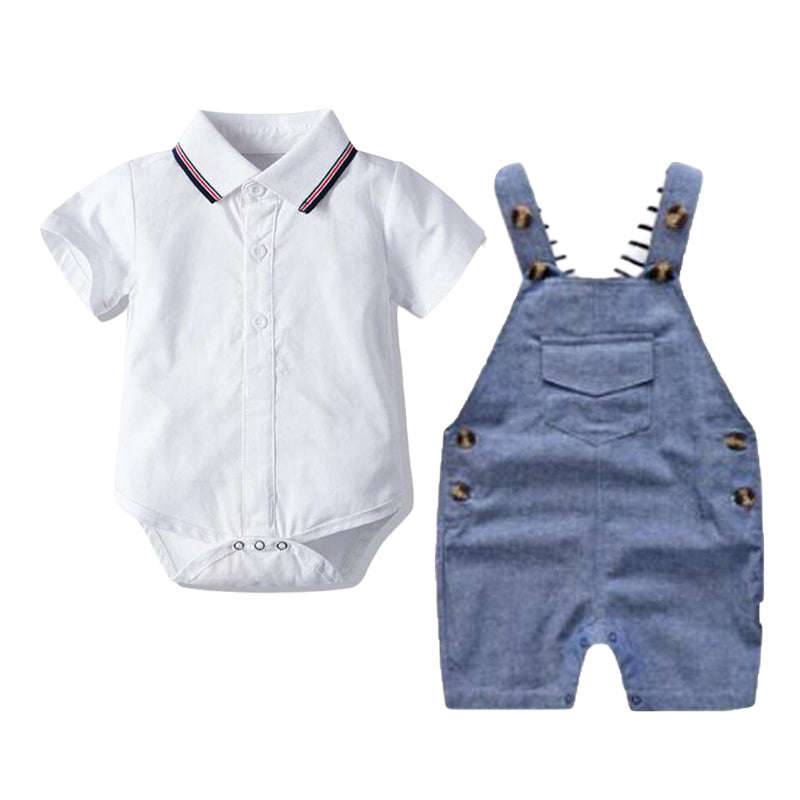 2 Pieces Set Baby Boys Striped Rompers And Solid Color Jumpsuits Wholesale 221214154