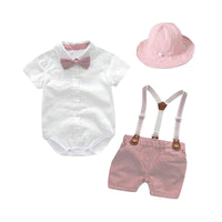 Load image into Gallery viewer, 3 Pieces Set Baby Boys Birthday Solid Color Bow Rompers And Letters Hats And Wholesale 221214155
