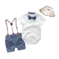 Load image into Gallery viewer, 3 Pieces Set Baby Boys Birthday Solid Color Bow Rompers And Letters Hats And Wholesale 221214155
