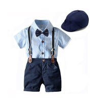 Load image into Gallery viewer, 3 Pieces Set Baby Boys Birthday Party Striped Color-blocking Bow Rompers And Solid Color Hats Wholesale 221214160
