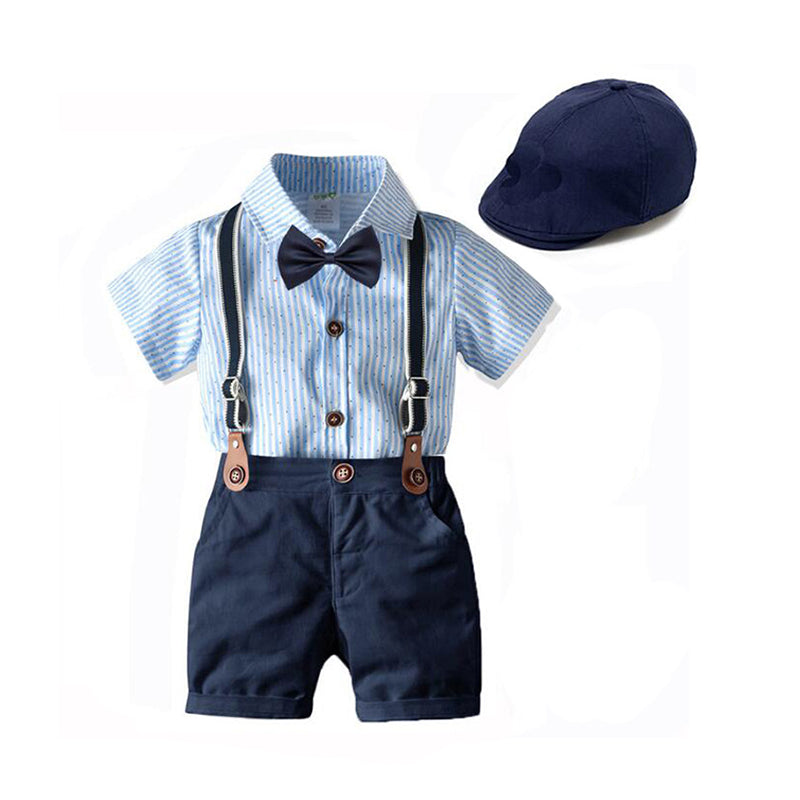 3 Pieces Set Baby Boys Birthday Party Striped Color-blocking Bow Rompers And Solid Color Hats Wholesale 221214160