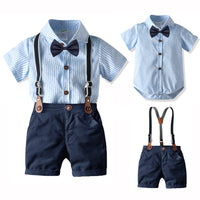 Load image into Gallery viewer, 3 Pieces Set Baby Boys Birthday Party Striped Color-blocking Bow Rompers And Solid Color Hats Wholesale 221214160
