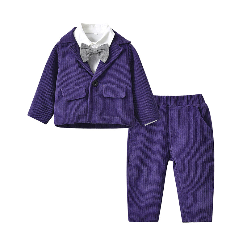 3 Pieces Set Baby Kid Boys Dressy Solid Color Blazers And Bow Shirts And Pants Suits Wholesale 221214163