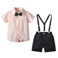 Load image into Gallery viewer, 2 Pieces Set Baby Kid Boys Dressy Solid Color Bow Shirts And Shorts Suits Wholesale 221214165
