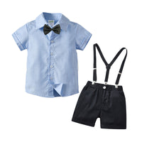 Load image into Gallery viewer, 2 Pieces Set Baby Kid Boys Dressy Solid Color Bow Shirts And Shorts Suits Wholesale 221214165
