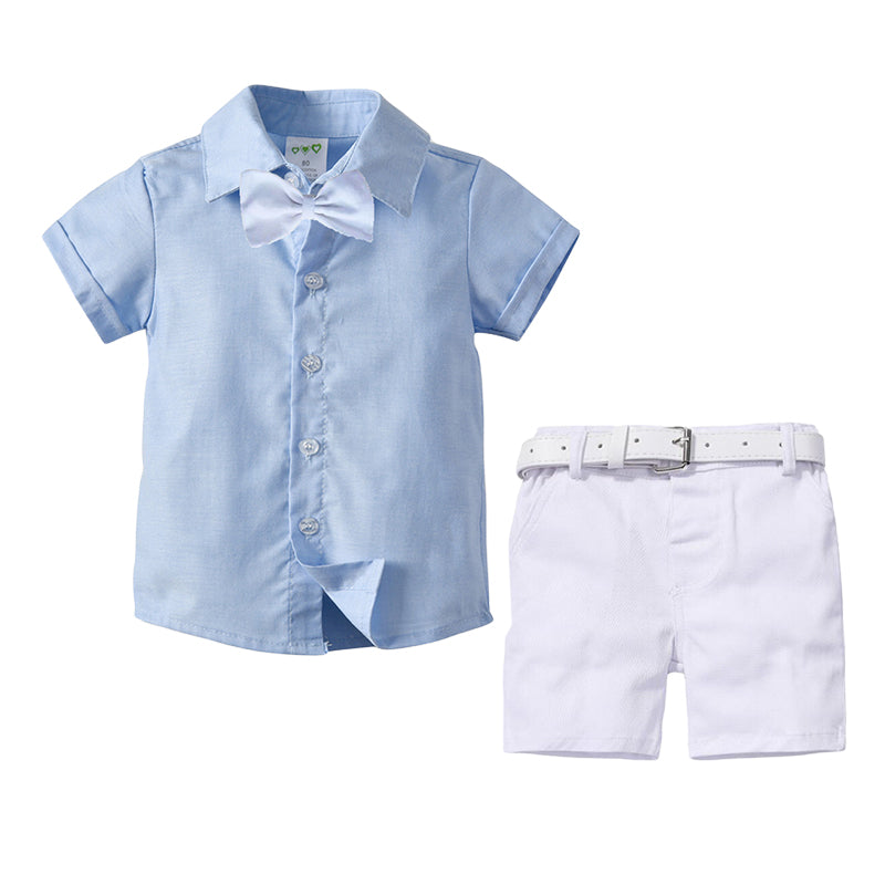 2 Pieces Set Baby Kid Boys Birthday Bow Shirts And Solid Color Shorts Wholesale 221214168