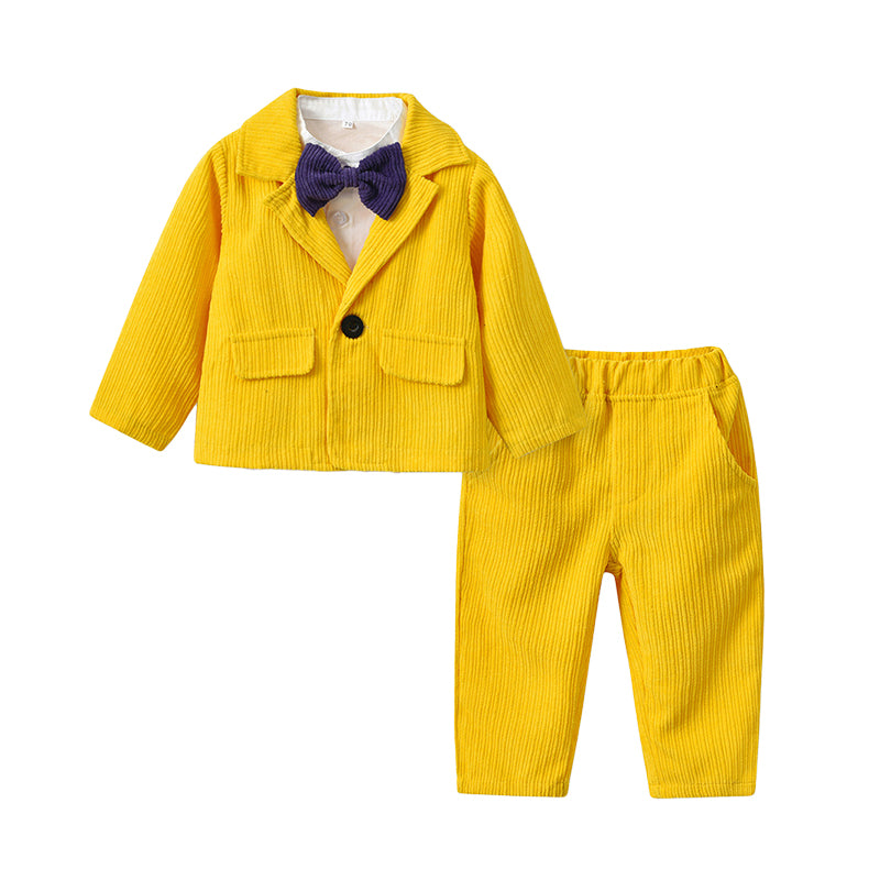 3 Pieces Set Baby Kid Boys Bow Shirts And Solid Color Jackets Outwears And Pants Wholesale 221214169