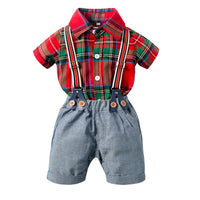 Load image into Gallery viewer, 2 Pieces Set Baby Boys Checked Bow Rompers And Solid Color Rompers Wholesale 22121417

