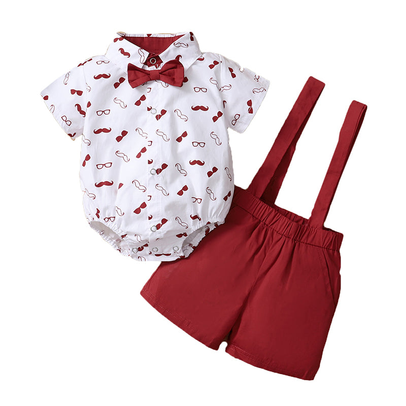 2 Pieces Set Baby Boys Bow Print Rompers Wholesale 221214182