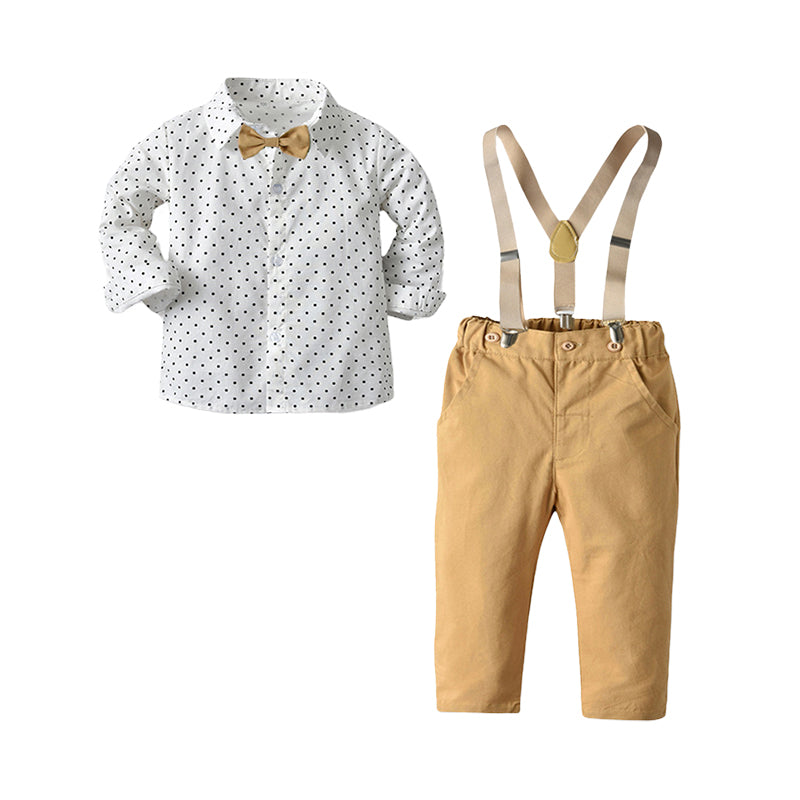 2 Pieces Set Baby Kid Boys Birthday Party Polka dots Bow Shirts And Solid Color Jumpsuits Wholesale 221214188